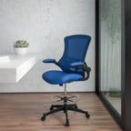 Thumbnail image #2 for Flash Furniture BL-X-5M-D-BLUE-GG Adjustable-Height Swivel Drafting Chair with Mesh Back, Padded Flip-Up Arms, Casters, Blue