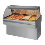 Thumbnail image #1 for Fri-Jado USA HD 4 CURVE Countertop Hot Deli Inline Merchandiser, Full-Service, Curved Glass, Mirrored Sliding Doors, Stainless Steel, 4 1/1GN + 1 1/3