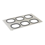 Thumbnail image #1 for TableCraft Products Tri-Ply CW1112RSS Stainless Steel Serveware Template, 21-5/8" x 13-1/2", 12 Gauge, 6 Cut-Outs, Silicone Gaskets