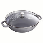 Thumbnail image #2 for Zwilling J.A. Henckels Staub® 1004744 4.5-Qt Round Enameled Cast Iron Perfect Pan with Glass Lid and Stainless Steel Rack, Induction Ready