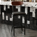 Thumbnail image #2 for Flash Furniture Wright 2-XU-DG6V6BV-WAL-GG Bar Stool, Black Vinyl Upholstered Seat, Wooden Boomerang Back, Black Steel Frame, Walnut Finish