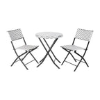 Thumbnail image #1 for Flash Furniture Rouen FV-FWA085-BLK-WHT-GG 3-Piece Foldable Round Bistro Set, 2 Chairs, Black/White PE Rattan, Black Steel Frames