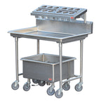 Thumbnail image #1 for Steril-Sil Company E1-LSS-2H 304 Stainless Steel Sorting Station with Elevated Basket Holder, Backsplash, 2-Compartment Soak Sink and Casters