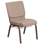 Thumbnail image #1 for Flash Furniture Hercules FD-CH02185-CV-BGE1-BAS-GG Stacking Church Chair, Beige Cotton Upholstery, Book Pouch, Communion Cup Holder