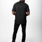 Thumbnail image #2 for Chef Works CBZ03-BLK-M Short-Sleeve Chef Coat, Raglan Sleeves, Offset Zip Front, Snap Collar, Concealed Pockets, Black, Medium