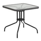 Thumbnail image #1 for Flash Furniture TLH-073R-GY-GG Square Patio Table, 28"W x 28"D, 5mm Tempered Glass Top, Dark Gray Rattan Edge, Metal Base