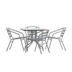 Thumbnail image #1 for Flash Furniture TLH-0732SQ-017CSV4-GG Square Glass-Top Metal Table Set with 4 Silver Aluminum Slat Stack Chairs