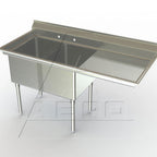 Thumbnail image #1 for AERO Manufacturing 3F2-2418-18R 2-Compartment Stainless Steel Sink, 24" x 18" Bowls, 14" Deep, Right Drainboard, Legs