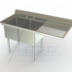 Thumbnail image #1 for AERO Manufacturing 3F2-3020-24R 2-Compartment Stainless Steel Sink, 30" x 20" Bowls, 24" Right Drainboard, 14" Deep, 16 Gauge