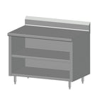 Thumbnail image #1 for SPG International Universal Stainless 4CBT-30B Stainless Steel Work Table, Open-Front Cabinet Base, Mid-Shelf, 48"W x 30"D, 6" Backsplash