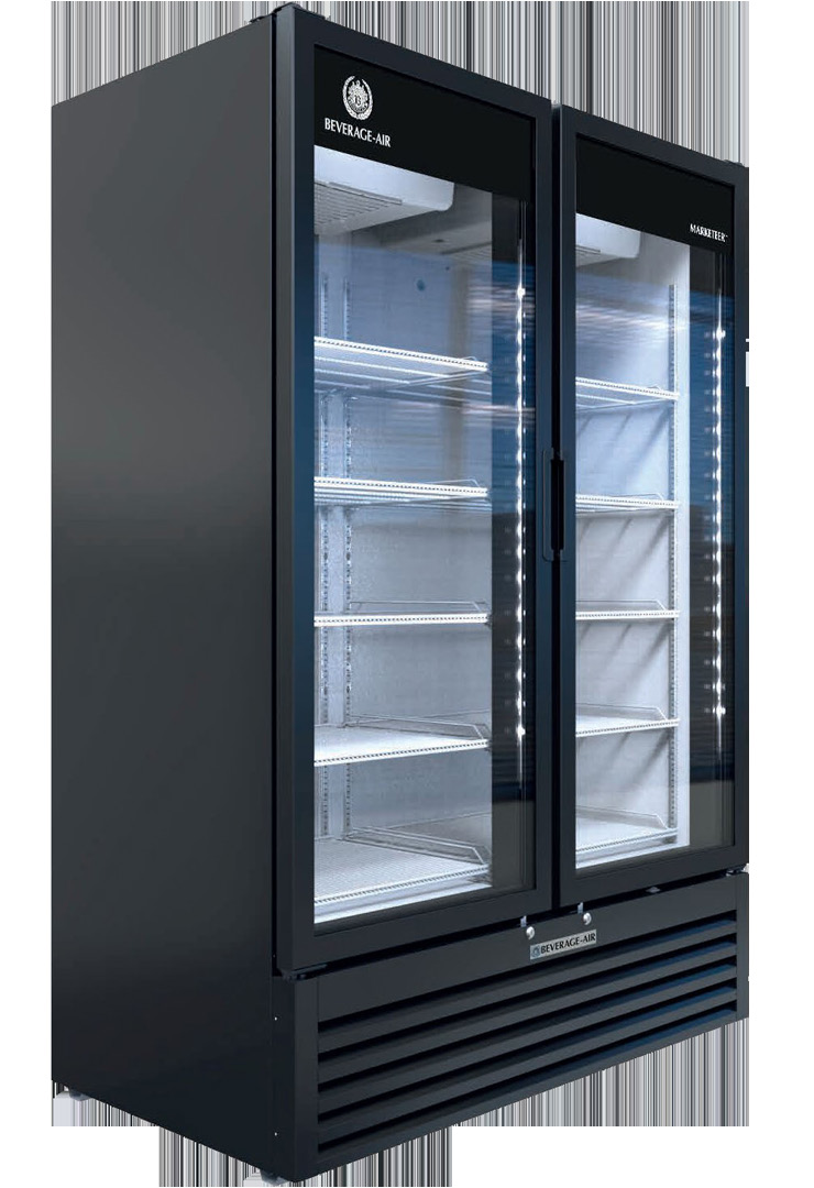 Product image #5 for Beverage-Air Marketeer MT53-1B Two-Section Reach-In Glass Door Refrigerated Merchandiser, Black, 41.66 Cu. Ft.