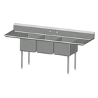 Thumbnail image #1 for SPG International Universal Stainless 3N18-2D18 3-Compartment Stainless Steel Sink, 18" Compartments, Left & Right Drainboards, Legs
