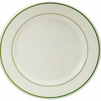 Thumbnail image #1 for 1880 Hospitality Niagara by Oneida® F1500001156 China Plate, 11-1/8" Diameter, Wide Rim, Cream White with Green Lines 1 Dozen