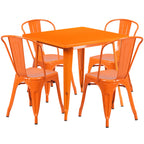 Thumbnail image #1 for Flash Furniture ET-CT002-4-30-OR-GG Square Table and 4-Chair Set, 31-1/2" Table, Orange, Galvanized Steel Chairs