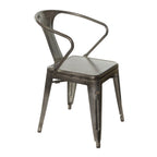 Thumbnail image #1 for JustChair Manufacturing Industrial Collection G42518A Stacking Arm Chair, Galvanized Metal, Gunmetal Finish, Indoor/Outdoor