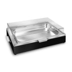 Thumbnail image #1 for Eastern Tabletop 9080MB Cold Buffet Chafing Dish, 8 qt., Rectangular, Hinged Acrylic Lid, Stainless Steel