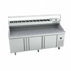 Thumbnail image #1 for Infrico USA IRT-MR93-GTCOMBO Three-Section Refrigerated Pizza Prep Table, Granite Top, 3 Solid Doors, Side-Mounted Self-Contained Refrigeration