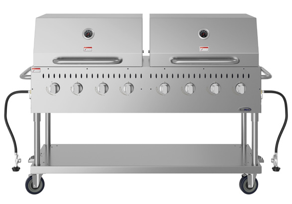 Product image #6 for KoolMore 60-Inch Mobile Commercial Outdoor Charbroiler Grill, 8-Burner, Propane, with Dual 30-Inch Roll Dome Covers