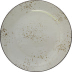 Thumbnail image #1 for International Tableware Splash™ SH-88-CR ™ 9" Round Fully Vitrified Stoneware Plate, Crème Reactive Glaze, Dark Brown Trim Case of 2 Dozen