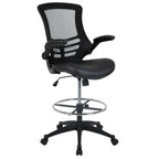 Thumbnail image #1 for Flash Furniture BL-X-5M-D-BK-LEA-GG Adjustable-Height Swivel Drafting Chair with Ventilated Mesh Back, Upholstered Seat, Padded Arms and Casters