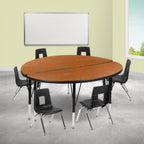 Thumbnail image #2 for Flash Furniture Emmy XU-GRP-12CH-A48-HCIRC-OAK-T-P-GG Round Activity Table and 6 Stack Chair Set, 48" Diameter, Adjustable Height, Oak/Black