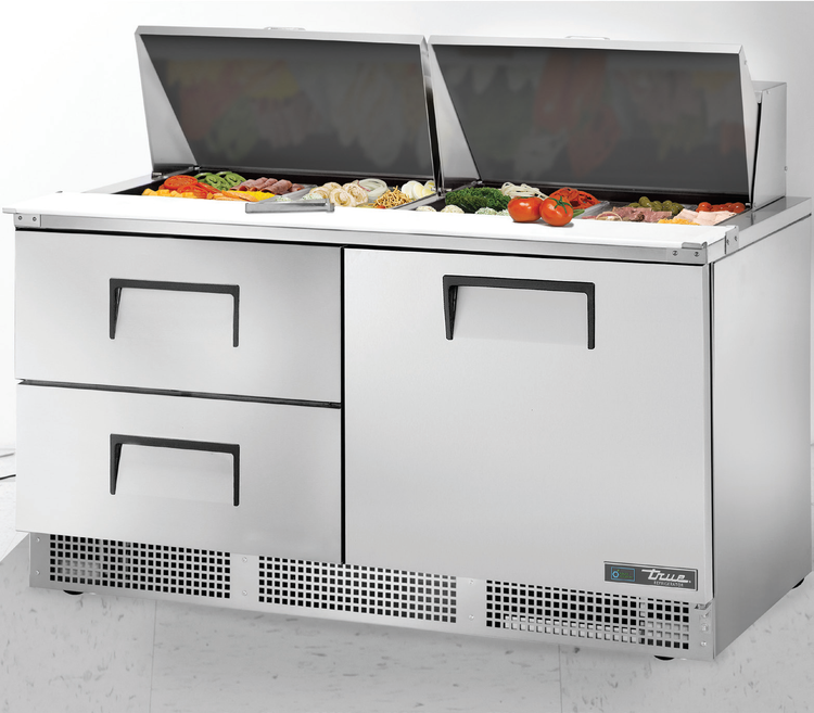 Product image #5 for True 64-Inch Two-Section Sandwich/Salad Prep Table with 1 Door and 2 Drawers