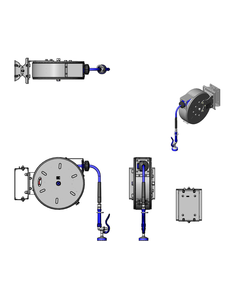 Product image #1 for T&S Brass Enclosed Epoxy-Coated Wall-Mount Retractable Hose Reel System with 3/8-Inch x 30-Foot Hose and Blue High-Flow Spray Valve