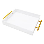 Thumbnail image #1 for Kadra Kitchenware Vikko Serving VS-10-12W Acrylic Serving Tray, 10 x 12 x 2 in, White with Gold Handle Case of 6