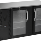 Thumbnail image #1 for Victory Refrigeration VBBN58HC-FG-B Food-Rated Two-Section Back Bar Refrigerator, 58-Inch, 2 Glass Swing Doors, Stainless Steel Top, Black Exterior