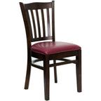 Thumbnail image #1 for Flash Furniture Hercules XU-DGW0008VRT-WAL-BURV-GG Restaurant Chair, Vertical Slat Wood Back, Burgundy Vinyl Upholstered Seat, Walnut Finish