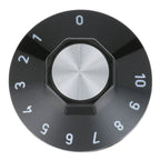 Thumbnail image #1 for AllPoints Foodservice Parts & Supplies 221333 Oven Control Knob, 2-Inch Diameter, 0-1-10 Range, Black Plastic, White Print