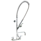 Thumbnail image #1 for AllPoints Foodservice Parts & Supplies 1101230 8-Inch Wall-Mount Brass Pre-Rinse Unit with Add-On Faucet and 12-Inch Swing Spout