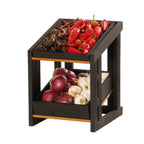 Thumbnail image #2 for Cal-Mil Brooklyn 23781-2-13 2-Tier Rectangular Buffet Merchandiser, Textured Wood Base, Antique Brass Details