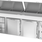 Thumbnail image #1 for Victory Refrigeration VPPD93HC-3 Pizza Prep Table, 3-Section, 93-Inch, 2 Doors, 3 Drawers, Self-Contained Refrigeration