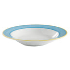 Thumbnail image #1 for G.E.T. Corona, Calypso PA1601703624 Blue Porcelain Soup Bowl, Yellow Edge, Rimmed, 9-7/10 oz., 9" Diameter Case of 2 Dozen