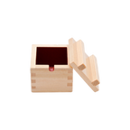 Thumbnail image #1 for Korin Inc Hinoki NR-516 Square Cypress Wood Pepper Masu Pot, Red Interior, with Lid and Spoon