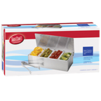 Thumbnail image #1 for TableCraft Products Cash & Carry H1604 4-Compartment Stainless Steel Bar Condiment Holder with Tongs Case of 4