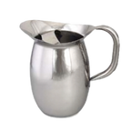 Thumbnail image #1 for Browne USA Foodservice 8202G 68 oz Bell-Shaped Stainless Steel Pitcher with Guard and Tubular Handle, 8"H, Mirror Finish