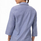 Thumbnail image #2 for Chef Works Oxford SES01W-BLU-3XL Chef Shirt, Blue, 3/4 Sleeve, Snap Front, Chest Pockets, Stretch Poly/Cotton/Elastane, 3XL