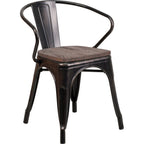 Thumbnail image #1 for Flash Furniture CH-31270-BQ-WD-GG Stacking Armchair with Metal Curved Slat Back, Wood Seat, and Integrated Arms