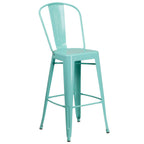 Thumbnail image #1 for Flash Furniture ET-3534-30-MINT-GG Commercial Outdoor Metal Bar Stool, Mint, Curved Cutout Back, Armless