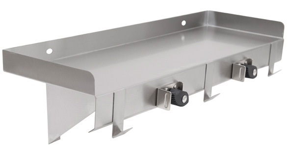 Product image #4 for John Boos 24-Inch x 8-Inch Wall-Mounted Stainless Steel Utility Shelf with 1-1/2-Inch Riser and 2 Mop/Broom Holders