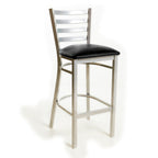 Thumbnail image #1 for JustChair Manufacturing M20130-SIL-BVS-LOOSE Armless Ladder-Back Bar Stool with Padded Black Vinyl Seat and Steel Frame