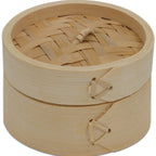 Thumbnail image #1 for JB Prince R802 Round Bamboo Dim Sum Steamer, 4" Diameter x 2-1/2"H, Natural