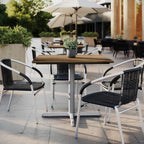 Thumbnail image #1 for Flash Furniture ST-SQ36-NAT-T3030S-GG Square Outdoor Restaurant Table, 36" x 36", Natural HPL Laminate Top, Silver Cast Iron X-Base
