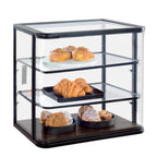 Thumbnail image #1 for Cal-Mil Heritage 22417-112 Ambient Pastry Display Case, 3-Tier, 17 x 21 x 23-1/4 in, Dark-Stained Oak/Black Metal