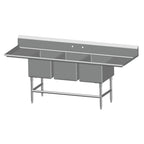 Thumbnail image #1 for SPG International Universal Stainless 3SL18-2D18 3-Compartment Stainless Steel Sink, Left & Right Drainboards, 18" x 18" Compartments, 14" Deep