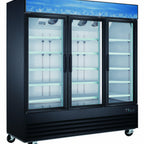 Thumbnail image #1 for Drago DR53MGHR 53 Cu. Ft. Three-Door Glass Merchandiser Refrigerator, Hinged Doors, Black, Bottom-Mounted Self-Contained