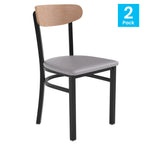 Thumbnail image #1 for Flash Furniture Wright 2-XU-DG6V5GYV-NAT-GG Dining Chair, Gray Vinyl Seat, Wooden Boomerang Back, Black Steel Frame, Natural Birch Finish