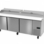 Thumbnail image #1 for Asber APTP 93 93-Inch Pizza Prep Table with Self-Contained Refrigeration, 3 Solid Doors, Stainless Steel Exterior and Poly Cutting Board